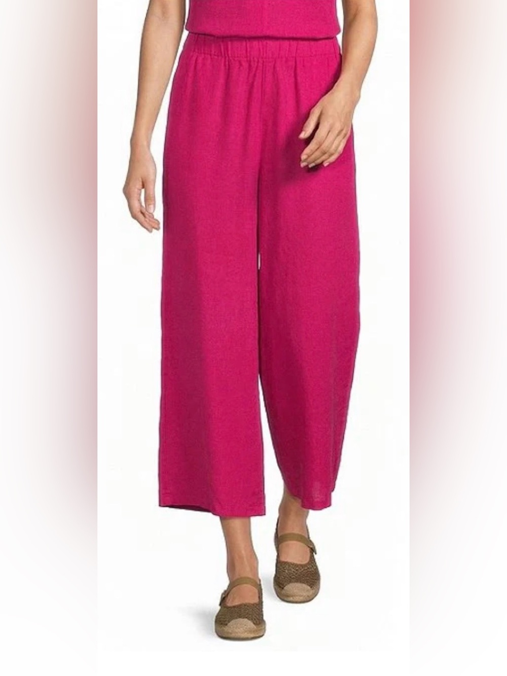 NWT Eileen Fisher Women's Wide-Leg Linen Crop Pants in Fuchsia Size Large $168
